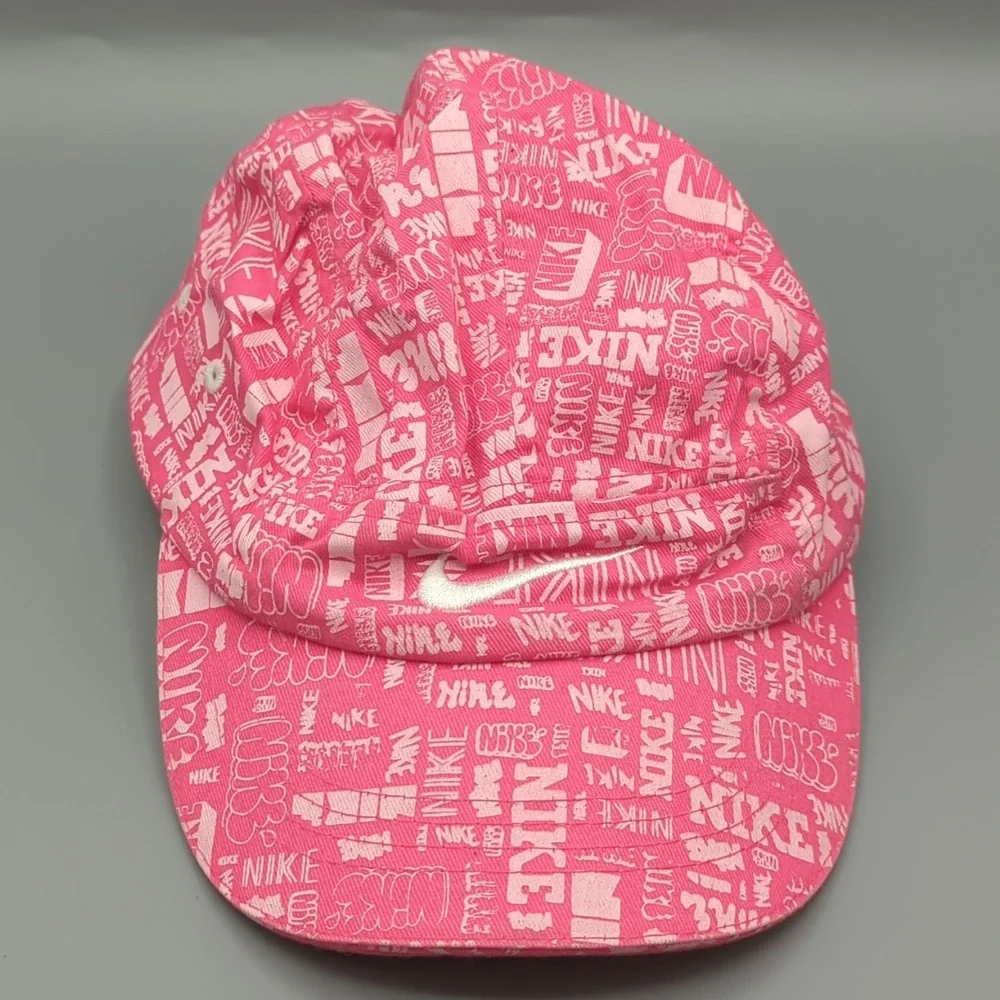 Nike Girls Adjustable Hat 5 Panel Cap Size 4-6X Pink Graphic White Swoosh